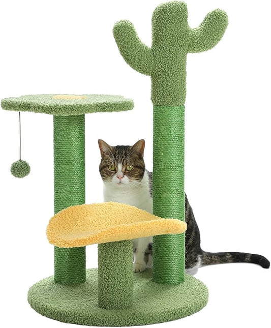 Made4Pets Cat Tree Cactus Cat Scratching Post 26” Cats Tree Tower for Indoor Cat Scratchers Kitty Tower with Flower Perch, Dangling Ball