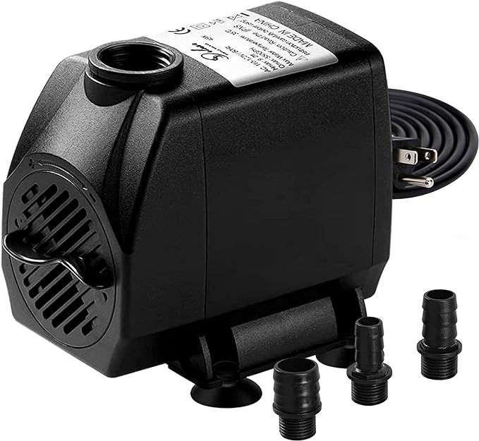 Simple Deluxe 550GPH Submersible Pump (2082L/H, 45W) with 9.2ft High Lift, Fountain Pump with 3 Nozzles for Fish Tank, Pond, Aquarium, Hydroponics Black