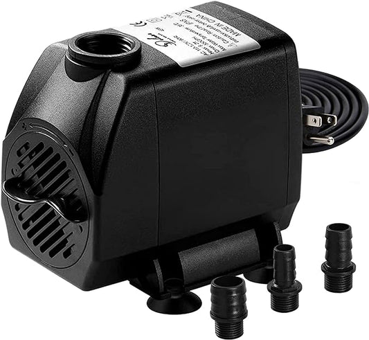 Simple Deluxe 550GPH Submersible Pump (2082L/H, 45W) with 9.2ft High Lift, Fountain Pump with 3 Nozzles for Fish Tank, Pond, Aquarium, Hydroponics Black