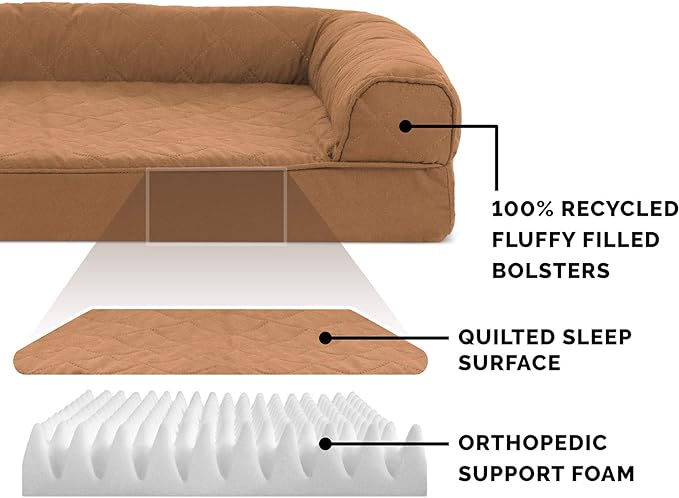 Furhaven Orthopedic Dog Bed for Large Dogs w/ Removable Bolsters & Washable Cover, For Dogs Up to 95 lbs - Quilted Sofa - Toasted Brown, Jumbo/XL