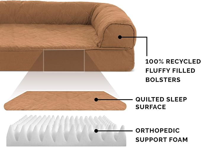 Furhaven Orthopedic Dog Bed for Large/Medium Dogs w/ Removable Bolsters & Washable Cover, For Dogs Up to 55 lbs - Quilted Sofa - Toasted Brown, Large