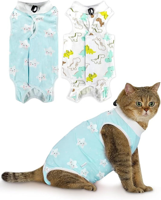 ANWA 2 Pack Cat Recovery Suit - Breathable Cat Surgery Recovery Suit Female, Cat Onesie for Cats After Surgery, Cat Spay Recovery Suit Female Abdominal Wounds