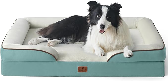 Bedsure Orthopedic Dog Bed for Large Dogs - Big Washable Dog Sofa Beds Large, Supportive Foam Pet Couch Bed with Removable Washable Cover, Waterproof Lining and Nonskid Bottom, Washed Blue