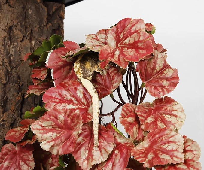 2Pack Reptile Fake Plants for Terrarium, Snake Tank Accessories, Habitat Decor Artificial Hanging Plants with Suction Cup - Fake Heuchera Micrantha Pink