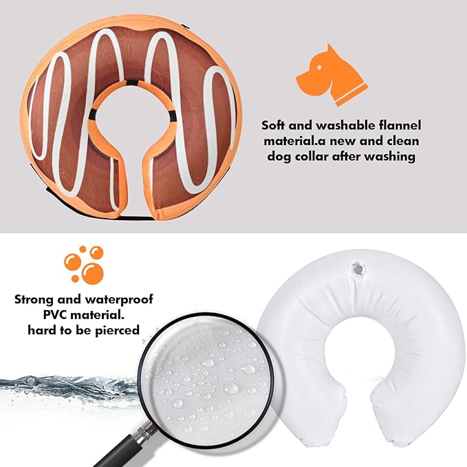 Katoggy Inflatable Dog Cone Collar for Dogs After Surgery, Soft Adjustable Blow up Donut Dog E-Collar for Small Medium Large Dog and Cats