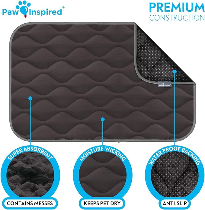 Paw Inspired Washable Padded Crate Mats for Dogs | 29” x 18” Pad, Fits 30-inch Kennels | Leakproof, Waterproof Bottom, Plush Pet Beds (Gray)