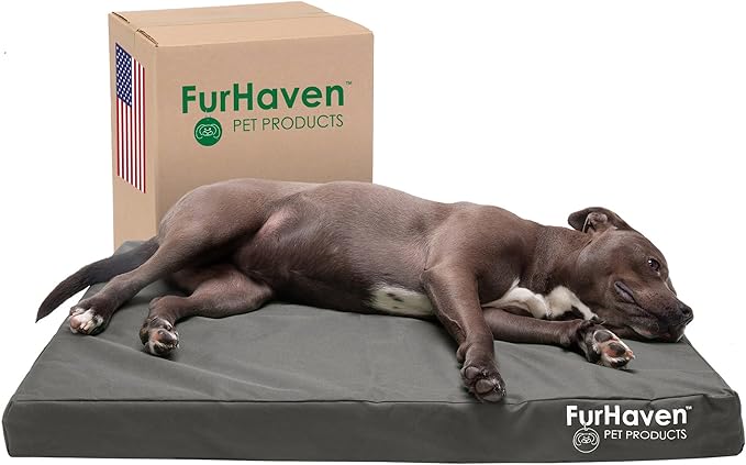 Furhaven Water-Resistant Memory Foam Dog Bed for Large/Medium Dogs w/ Removable Washable Cover, For Dogs Up to 55 lbs - Indoor/Outdoor Logo Print Oxford Polycanvas Mattress - Stone Gray, Large