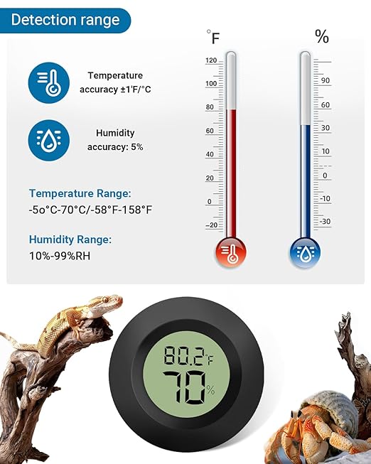Reptile Tank Thermometer 2PCS Reptile Thermometer, for for Bearded Dragon, Jumping Spider, Leopard Gecko, Hermit Crab, Gecko, Ball Python, Lizard Aggforbl Black