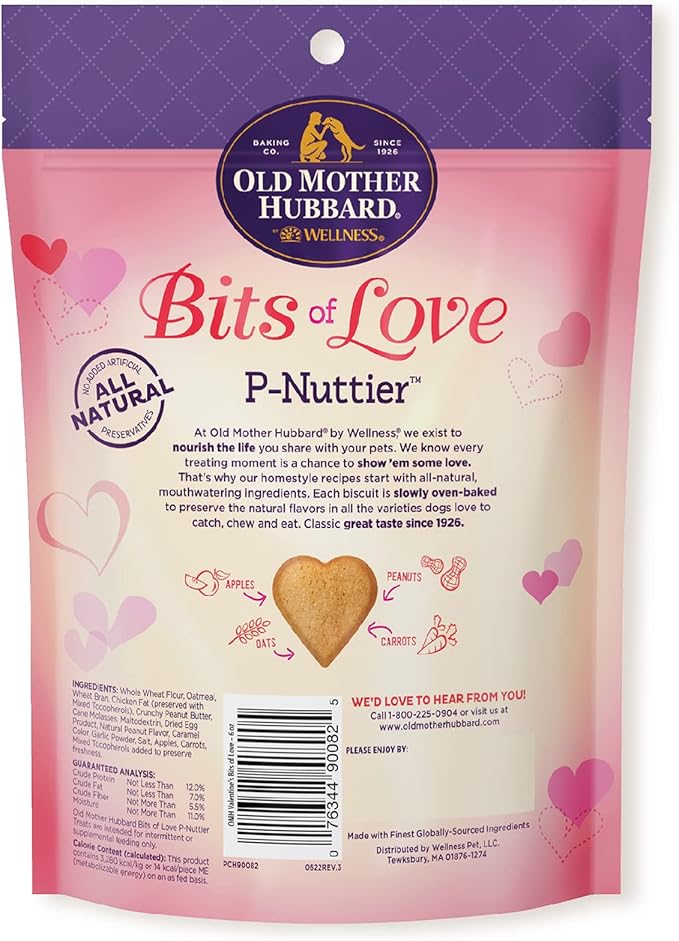 Old Mother Hubbard Natural Crunchy Dog Biscuits, Oven-Baked Healthy Treats for Dogs, Limited-Edition Holiday-Inspired Shapes (Peanut Butter - Valentine's Day, 6-Ounce Bag)