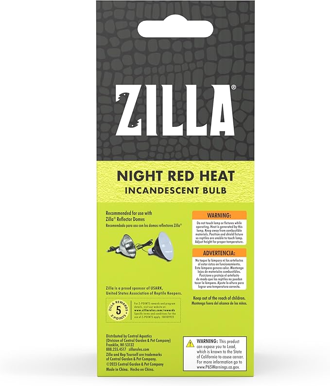 Zilla Reptile Terrarium Incandescent Heat Bulb, Night Red, 100 Watts