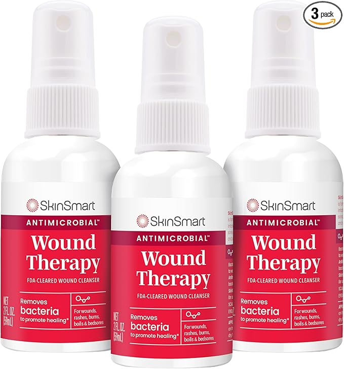 SkinSmart Antimicrobial Wound Therapy, Hypochlorous Acid Safely Removes Bacteria so Wounds Can Heal, Travel Size 2 Ounce Spray (Pack of 3)