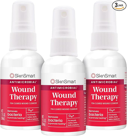 SkinSmart Antimicrobial Wound Therapy, Hypochlorous Acid Safely Removes Bacteria so Wounds Can Heal, Travel Size 2 Ounce Spray (Pack of 3)