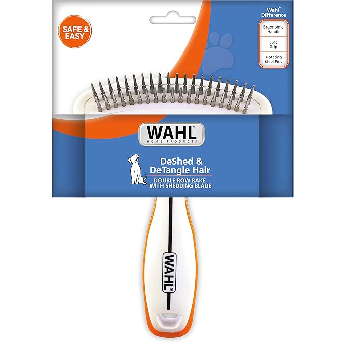 Wahl 2-in-1 Combination Double Row Pet Rake with Hair Shedding Blade for Dog or Cat Fur by The Brand Used by Professionals – Model 858424