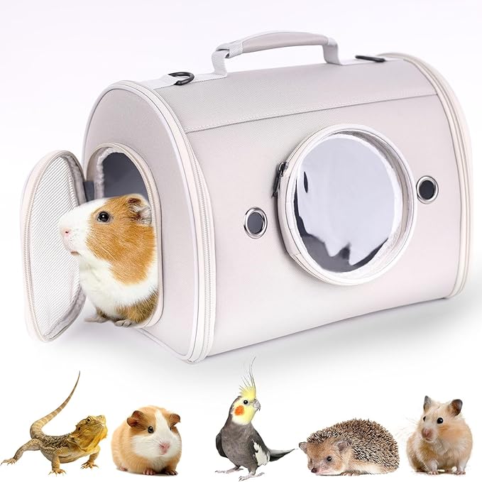 Hamster Carrier, Small Animal Carrier Bag Guinea Pig Carrier for 2, Bearded Dragon Lizard Travel Carrier Bird Rabbit Carrier Bag Portable Hangbag Outdoor (X-Large,Gray)