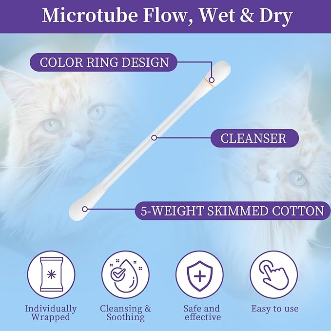 2-in-1 Pet Ear Cleaning Liquid Swabs - Cat & Dog Ear Cleaner Solution - Gentle & Effective Ear Care - for Daily Ear Cleaning Removes Wax, Dirt, & Odor