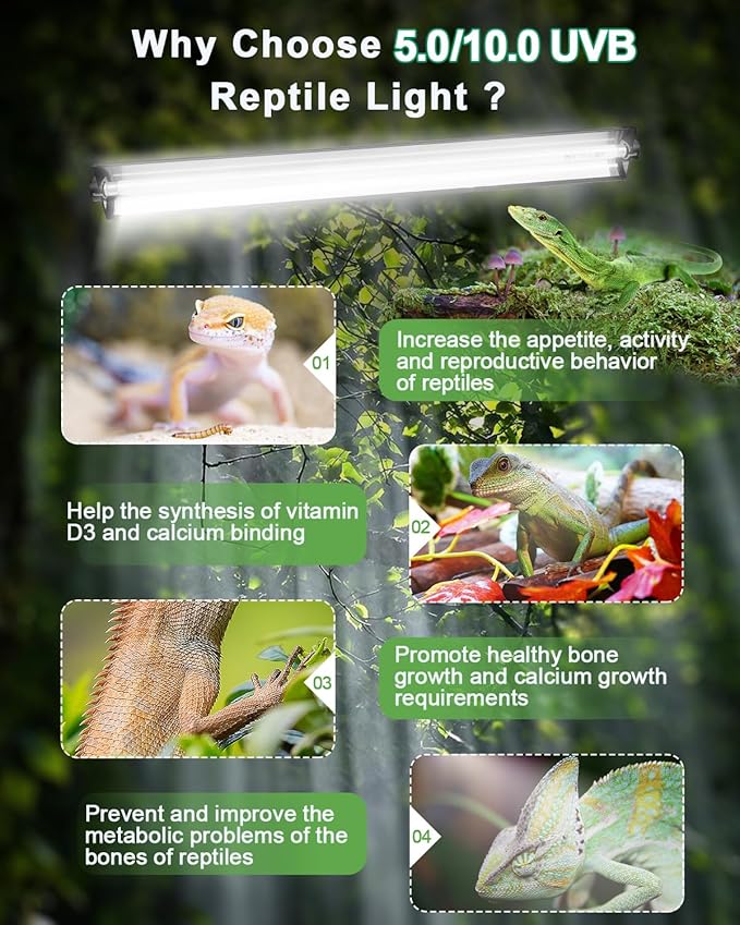 T5 UVB Reptile Light Kit, 39W T5 Reptile Light Fixture with UVB 5.0 Bulb, 35in Terrarium Hood Light Fixture, Ideal for Rainforest Reptiles, Such as Chameleons, Tree Frogs, and Geckos