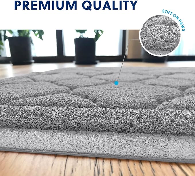 WePet Cat Litter Box Mat, Kitty Premium PVC Pad, Durable Trapping Rug, Phthalate Free, Urine-Resistant, Scatter Control, XXL 47 x 36 Inch, Cadet Grey