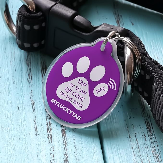 MYLUCKYTAG NFC & QR Code Smart Pet ID Tag Personalized Dog Cat Tag, Online Pet Profile, Pet Location Alert Email, Digital Pet Tag, Quiet Pet Tag, Durable Pet ID, Dog Collar Tag