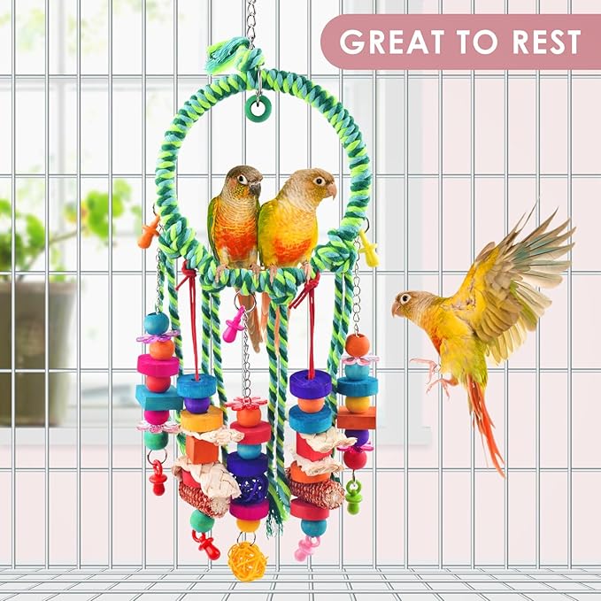 KATUMO Bird Toys 2 Pack Parrot Swings Conure Rope Rings Parakeet Perches Cockatiel Chew Toys for Lovebirds, Finches, Parakeets, Budgies, Conures, Small Birds