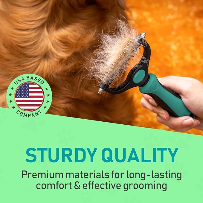 Maxpower Planet Pet Grooming Brush - Double Sided Shedding, Dematting Undercoat Rake for Dogs, Cats - Extra Wide Dog Grooming Brush, Dog Brush Shedding, Cat Brush, Reduce Shedding by 95%, Turquoise