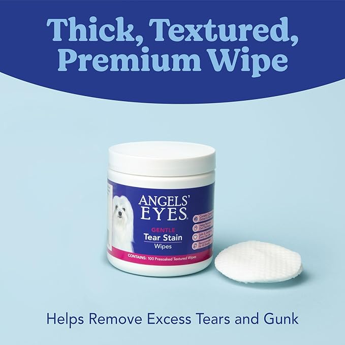 ANGELS' EYES Gentle Tear Stain Wipes for Dogs and Cats | 100 ct Presoaked & Textured Eye & Face Wipes | Remove Discharge & Mucus Secretions