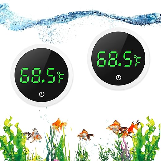 ORIA 2 Pack Digital Fish Tank Thermometer, Wireless Stick-on Aquarium Thermometer, High Accuracy Reptile Thermometer with LED Display, Water Thermometer for Fish Tank, Reptile Tank, Terrarium