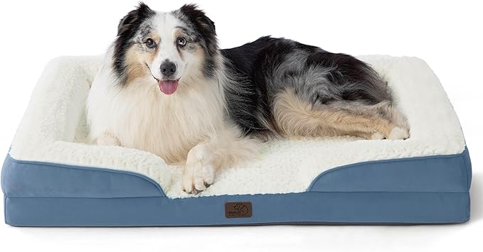 Bedsure Orthopedic Dog Bed for Extra Large Dogs - Calming XL Dog Sofa Beds with Luxurious Short Plush, Pet Couch Bed with Removable Washable Cover, Waterproof Lining and Nonskid Bottom, Faded Denim