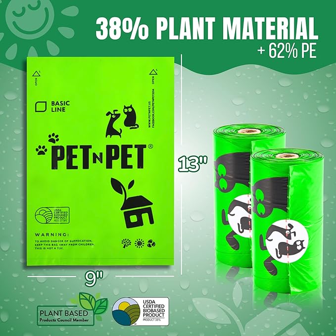 Pet N Pet Poop Bags For Dogs 540 Counts, 38% Plant Based & 62% PE Dog Poop Bags Rolls, Unscented Dog Bags, Green Doggie Poop Bags, Dog Waste Bags, Cat Litter Bags, Cat Poop Bags, Pet Supplies for Dogs