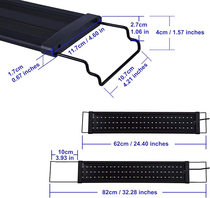 KZKR Aquarium Light Full Spectrum Fish Tank Light 24-32 inch 20 15 Gallon Tank Hood Lighting for Freshwater Saltwater Marine Plant Fish Tank Decorations LED Light 2-2.5 ft