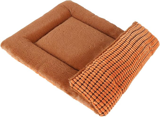 Reversible Dog Bed Mat with Plush and Corn Velvet,Soft Warm Pet Cushion, Dual Purpose Washable Sleeping Mattress Bed for Small Medium Large Dog and Cat XB004 (30"x20", Orange)