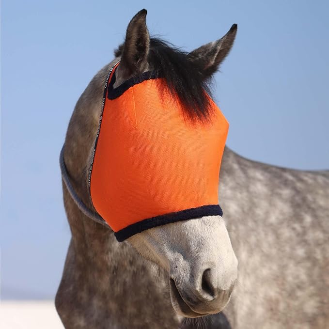 Harrison Howard All Round Mesh Horse Fly Mask UV Protective with Fleece Padded Edging Vibrant Orange L