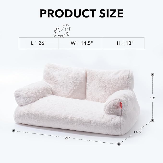 Pet Bed for Medium Small Cats and Dogs, Washable Puppy Sleeping Bed Cat Couch Pet Sofa Bed, Soft Calming Cat Sofa Beds for Indoor Cats Anti-Slip Bottom (White)