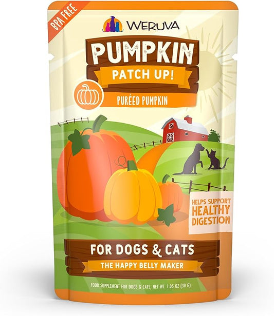 Weruva Pumpkin Patch Up! Pumpkin Puree Pet Food Supplement for Dogs & Cats, 1.05oz Pouch (Pack of 12)