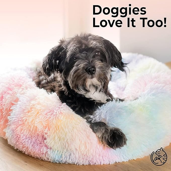 Cat Beds for Indoor Cats - Cat Bed Washable 20/24 inches, Dog Beds for Small Medium Dogs, Anti Anxiety Round Fluffy Plush Faux Fur Cat Bed,Thick Bottom Keep Pets Off The Cold Tile