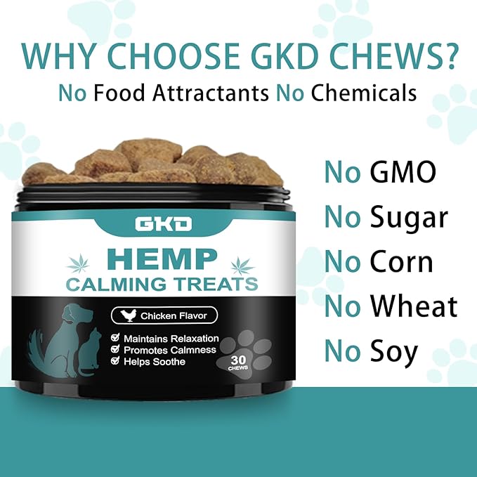 GKD Dog Calming Chews - Anxiety Relief Treats Hemp Bites Gummies for Dog, Firework Thunderstorm Relaxing Care Car Sickness Separation Ease, Dog Relaxer Doggie Hemp Relaxing Chews Pets Health Supplies