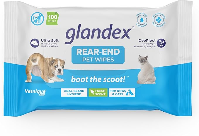 Vetnique Labs Glandex Dog Wipes for Pets Cleansing & Deodorizing Anal Gland Hygienic Dog & Cat Wipes with Vitamin E, Skin Conditioners and Aloe (100ct Pouch)