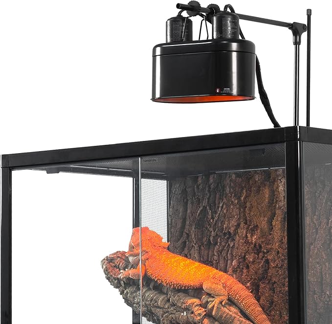 REPTI ZOO Nano Combo Dual Reptile Deep Dome Lamp Fixture for Reptile Max 40 Watts Max Bulb Height 4 inch Per Socket UVB Light Fixture Dual Lamp Cap Combo Integration Design Heat Lighting Lamp