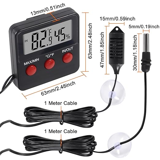 2pcs Reptile Thermometer and Humidity Gauge Reptile Thermometer Hygrometer with Probes Indoor Outdoor Digital Pet Temperature and Hygrometer Gauge for Reptiles Pet Keeping