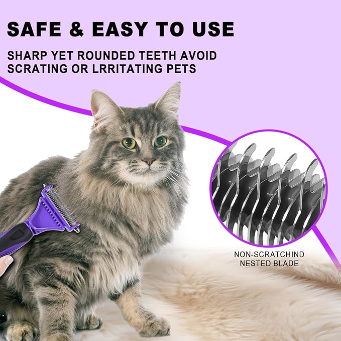 Pet Grooming Brush, Double Sided Undercoat Rake for Dogs & Cats, Professional Deshedding Brush and Dematting Tool, Safe and Effective Removing Knots, Mats, Tangles,and Flying Hair