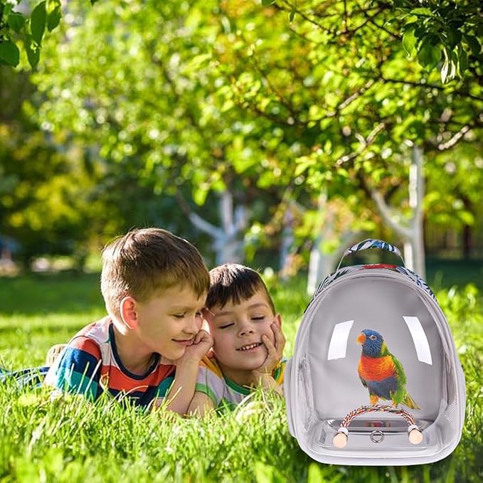 Bird Carrier Cage, Bird Travel Backpack Carrier with Stainless Steel Tray and Standing Perch (Printed Floral, Large)