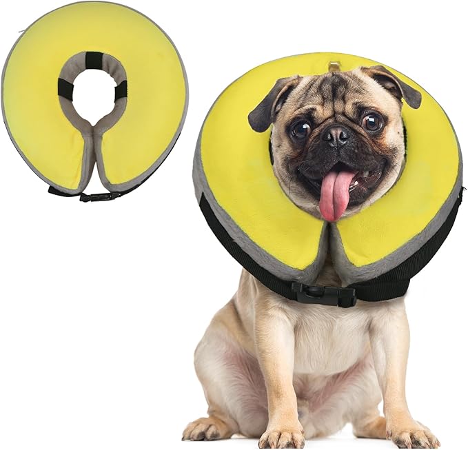 Inflatable Dog Cone,Adjustable Recovery Collar for Dogs After Surgery,Prevent from Biting & Scratching,Not Block Vision (Yellow M)