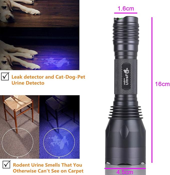 ULTRAFIRE UV Black Light Flashlight for Curing UV Glue, Powerful 395 nm LED Blacklight Flashlights, Pet Stain Detector for Dog Urine, Dye Detector H-P3