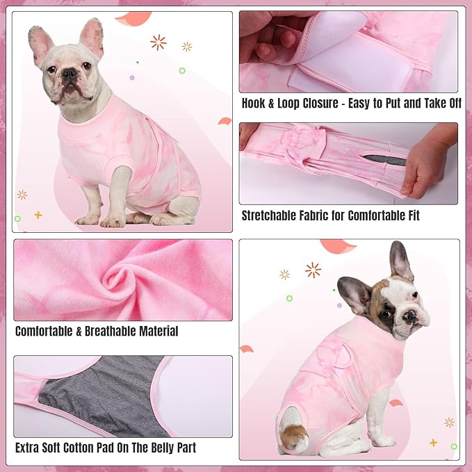 Kuoser Recovery Suit for Dogs After Surgery, Soft Dog Surgery Suit for Female Spay Male Neuter, Breathable Dog Onesie E-Collar & Cone Alternative Pet Bodysuit Anti Licking Wounds Surgical Shirt, XS