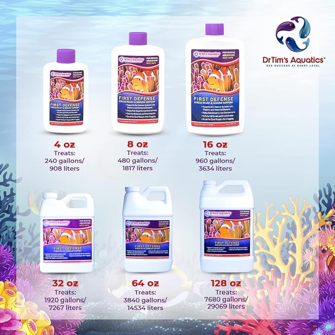 DrTim's Aquatics First Defense for Reef Aquariums – Stress Relief & Immune System Support with Vitamins Immunostimulants Fish Tanks - 32 oz.