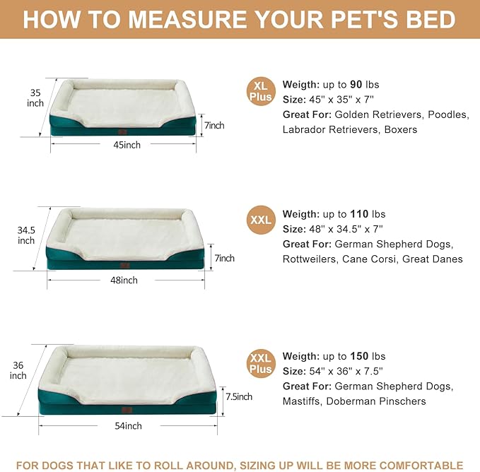 WNPETHOME Orthopedic Dog Beds for Large Size Dogs, Big Waterproof Dog Couch Bed with Washable Removable Cover, Medium Pet Bed Sofa with Sides