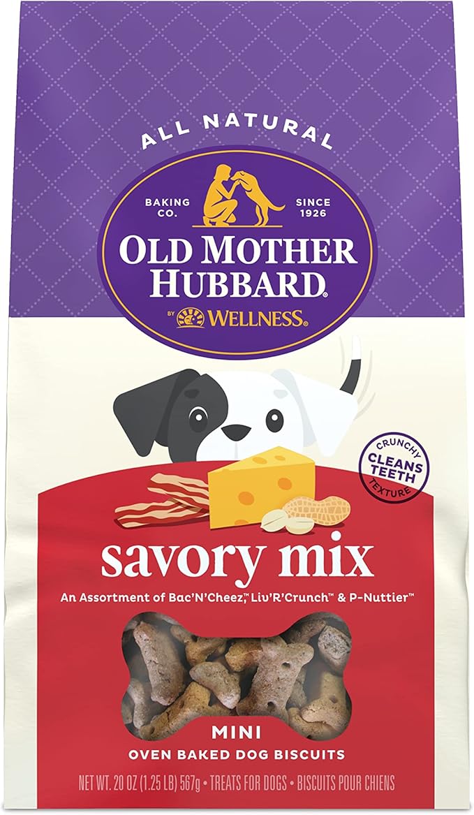 Old Mother Hubbard by Wellness Classic Savory Mix Natural Dog Treats, Crunchy Oven-Baked Biscuits, Ideal for Training, Mini Size, 20 ounce bag