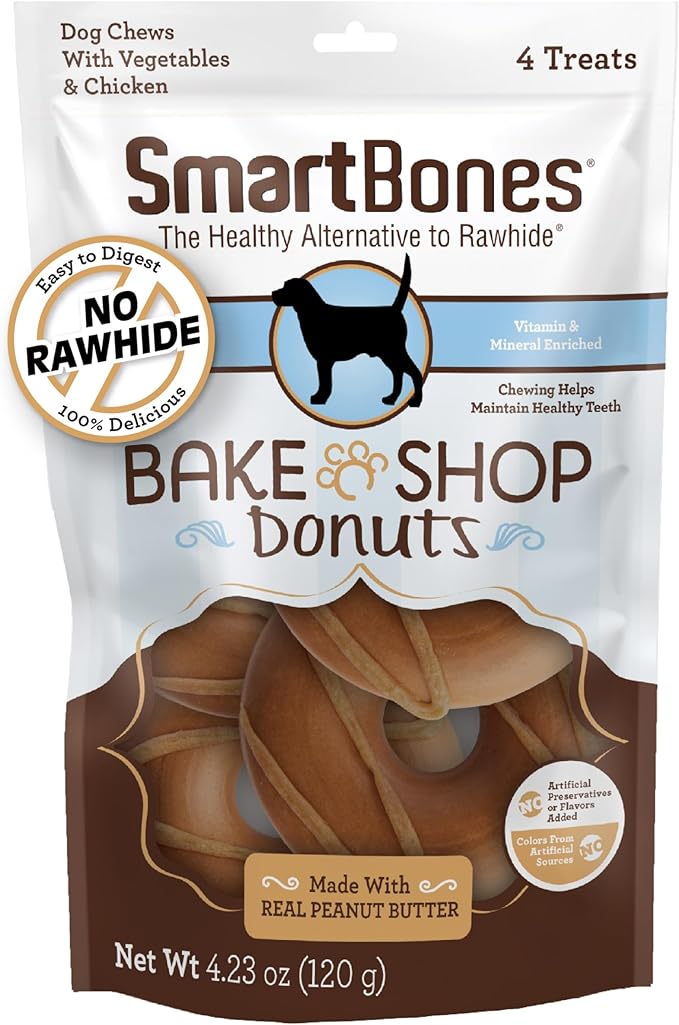 SmartBones Bake Shop Donuts with Peanut Butter, Treat Your Dog to Rawhide-Free Chews, 4 Count