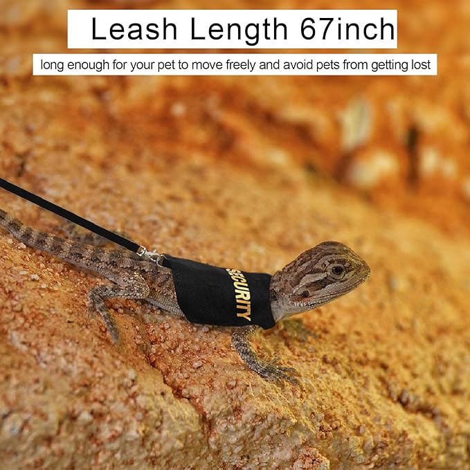 Bearded Dragon Harness and Leash Set - Self-Adhesive Adjustable Lizard Reptiles Harness Bearded Dragon Clothes, Bearded Dragon Accessories with 67in Escape Proof Nylon Leash for Outdoor Walking