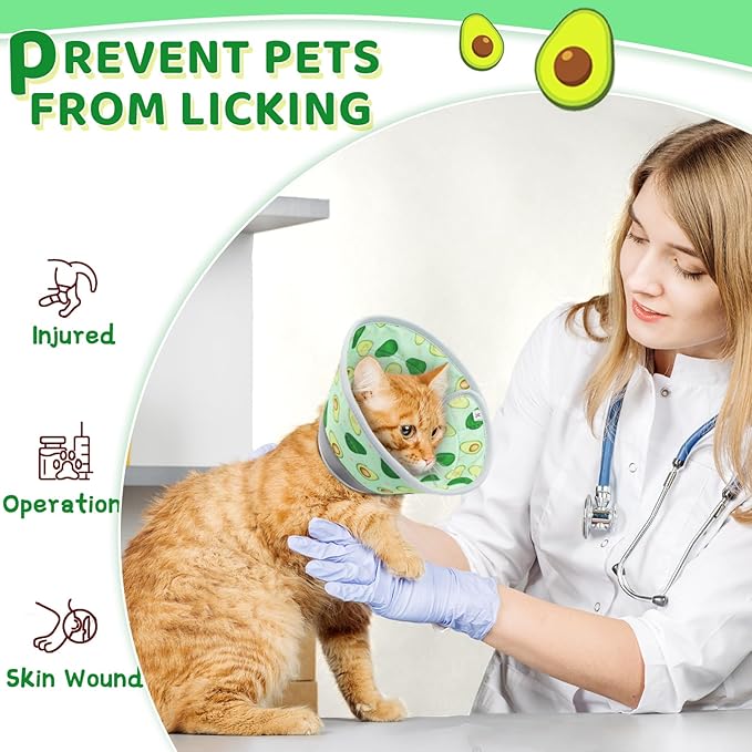 Cat Cone, Adjustable Cat Cone Collar Soft to Stop Licking, Foldable Cute Cat Cone Alternative, Water Resistant Neck Cone for Cats, Lightweight Cat Recovery E Collar for Cat Kitten（Green, M-01
