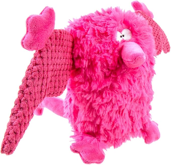 goDog PlayClean Pterodactyl Squeaky Plush Dog Toy with Odor-Eliminating Essential Oils, Chew Guard Technology - Pink, Large